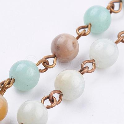 Natural Amazonite Handmade Beaded Chains AJEW-JB00318-02-1