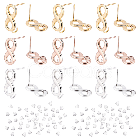 DICOSMETIC 18Pcs 3 Colors 304 Stainless Steel Stud Earring Findings STAS-DC0010-87-1