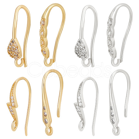 16Pcs 8 Style Brass Micro Pave Clear Cubic Zirconia Earring Hooks KK-BBC0012-30-1