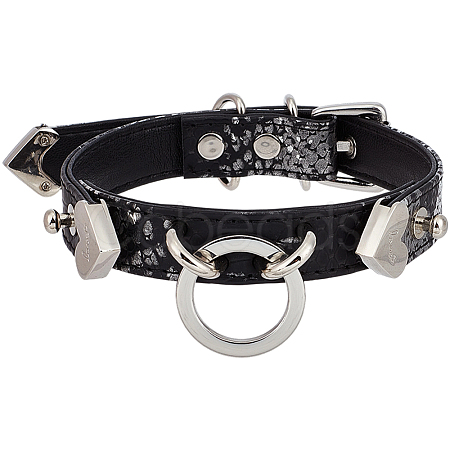 Snakeskin Print PU Leather Choker Necklaces with Alloy Rings for Women NJEW-WH20007-08-1