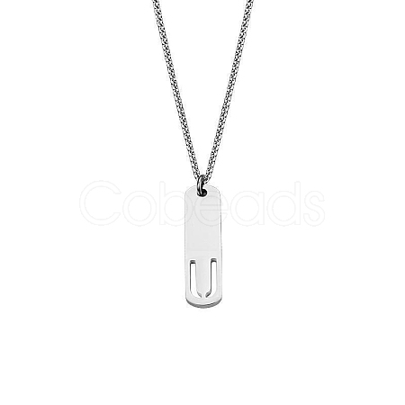 304 Stainless Steel Rectangle with Laser Cut Initial Pendant Necklaces FS-WG71FEF-01-1