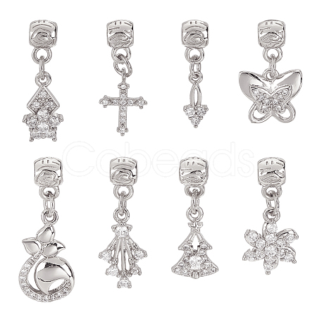 8Pcs 8 Style Rack Plating Brass Micro Pave Clear Cubic Zirconia Pendants ZIRC-OC0001-05P-1