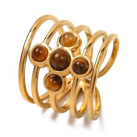 Cross Natural Tiger Eye Finger Rings RJEW-Q822-41G-02-1