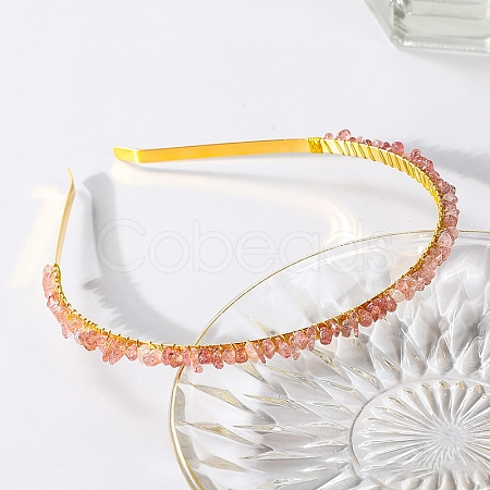 Wire Wrapped Natural Strawberry Quartz Chip Hair Bands PW-WG27230-02-1