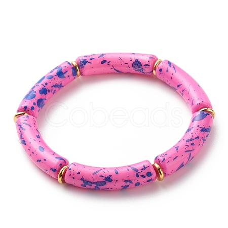 Acrylic Curved Tube Beaded Stretch Bracelet BJEW-JB08443-04-1