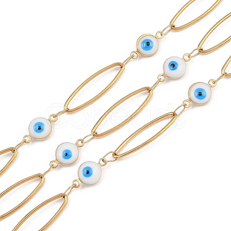 304 Stainless Steel Enamel Evil Eye & Horse Eye Link Chains CHS-K021-11G-04-1