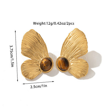 304 Stainless Steel with Natural Tiger Eye Stud Earrings FS-WG1A0AA-06-1