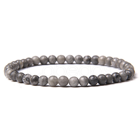 4mm Round Natural Map Stone Beads Bracelet for Men KG3069-21-1