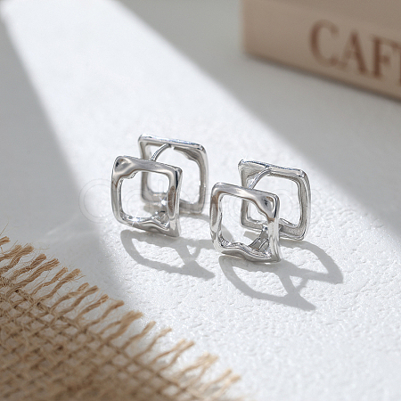 925 Sterling Silver Square Stud Earrings EJEW-H167-04P-1
