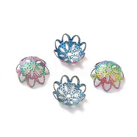 Ion Plating(IP) 304 Stainless Steel Flower Fancy Bead Caps STAS-G085-16MC-1