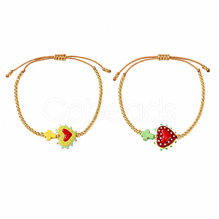 2Pcs 2 Colors Dyed Synthetic Turquoise Cross and Glass Heart Braided Bead Bracelets for Women PE0777-13-1