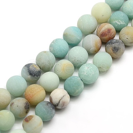 Natural Frosted Flower Amazonite Round Bead Strands G-M064-10mm-07-1