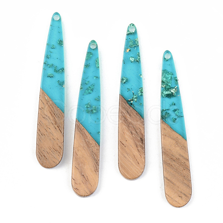 Transparent Resin & Walnut Wood Pendants X-RESI-S389-039A-B03-1