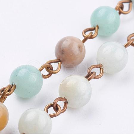 Natural Amazonite Handmade Beaded Chains AJEW-JB00318-02-1