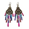 Antique Bronze Iron Chandelier Earrings, Synthetic Gemstone Beaded Tassel Earrings, Colorful, 100mm