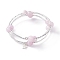 Natural Kunzite Round Beaded Wrap Bangle, 3 Loops Stone Bangle, Tiny Star Charm Bangle for Women, Platinum, Inner Diameter: 2 inch(5.1cm)