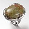 Adjustable Oval Brass Natural Unakite Wide Band Rings, 17mm, Tray: 28x22mm