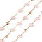 Dyed Natural Jade Round Beaded Chain, with Golden 304 Stainless Steel Satellite Chains, Unwelded, with Spool, Pink, 2.5x1x0.3mm, 5x4mm, 3mm, about 32.81 Feet(10m)/Roll