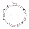 Natural Amethyst Chip & Glass & 304 Stainless Steel Handmade Link Chain Double Layer Necklaces for Women NJEW-JN05363-01-4