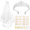 Bride to Be Veil & Alloy Bride Crown Hair Band & Glitter Bachelorette Sash & Sticker Set OHAR-WH0029-10-1