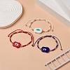 3Pcs 3 Color Evil Eye Lampwork & Glass Seed Braided Bead Bracelets Set for Women BJEW-JB09250-2