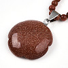 Synthetic Goldstone 4.5mm Round Beaded Flower Pendant Necklaces NJEW-T016-04J-5