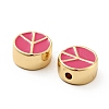 Flat Round with Peace Sign Brass Enamel Beads KK-G419-05G-02-3