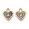 304 Stainless Steel Pave Natural Black Lip Shell Crown Heart Pendants STAS-N110-22B-G-1