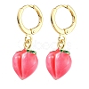 Fuchsia Peach Glass Dangle Leverback Earrings EJEW-P260-01G-1