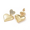 Clear Cubic Zirconia Heart Dangle Stud Earrings EJEW-F304-09G-2