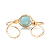 Synthetic Turquoise Round Beaded Open Cuff Ring RJEW-TA00041-04-6