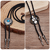 3Pcs 3 Style Adjustable Zinc Alloy Pave Synthetic Turquoise Oval/Flat Round Pendant Black PU Leather Cord Lariat Necklaces NJEW-ME0001-02-3