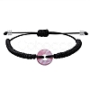 Synthetic Cherry Quartz Glass Donut Braided Bead Bracelet BJEW-SW00047-07-1