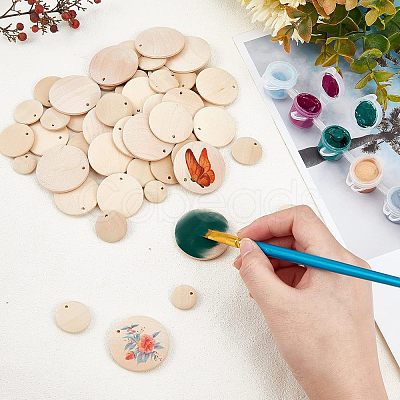 96Pcs 5 Style Natural Wood Circle Pendants WOOD-NB0001-83-1