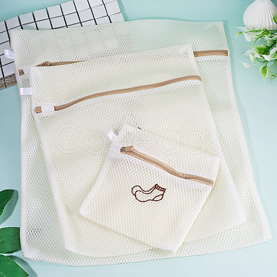 3Pcs 3 Styles Polyester Mesh Zipper Laundry Bags ABAG-TA0002-22-1