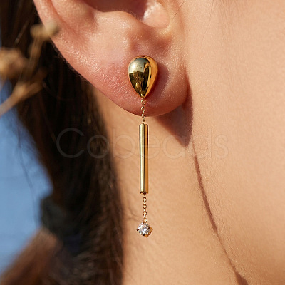 316L Surgical Stainless Steel & Clear Cubic Zirconia Stud Dangle Earrings WG6479C-01-1