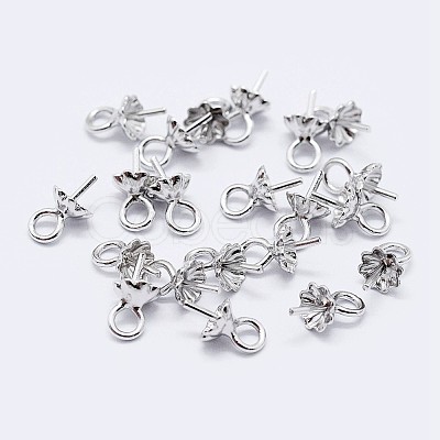 925 Sterling Silver Cup Pearl Bail Pin Pendants STER-F036-06S-4mm-1