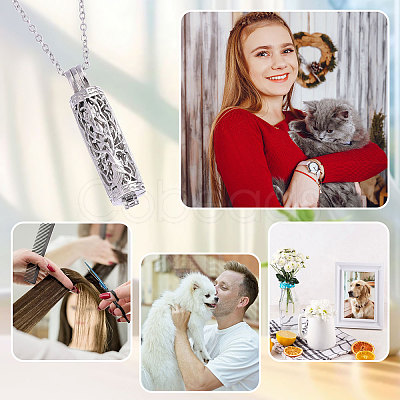 1Pc 304 Stainless Steel Tree of Life Hollow Column Pendant Pet Urn Ashes Necklaces NJEW-CA0001-28P-1
