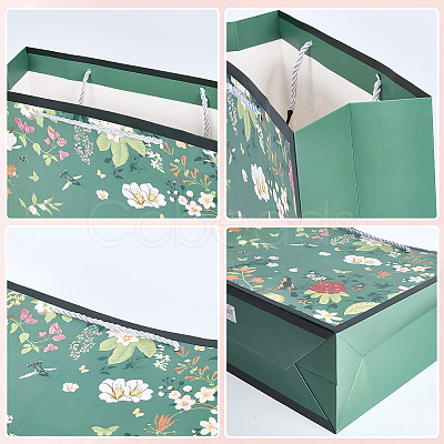 1Pc Flower Printed Paper Gift Bags with Rope Handle ABAG-SP0001-30B-1