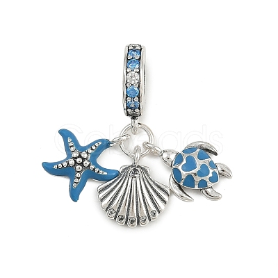 925 Sterling Silver Indicolite Rhinestone European Dangle Charms KK-P324-10P-1