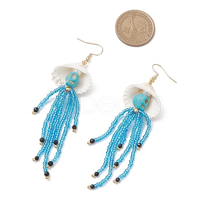 3 Pairs 304 Stainless Steel Dyed Synthetic Turquoise & Natural Black Onyx & Glass Seed Beaded Dangle Earrings EJEW-MZ00530-1