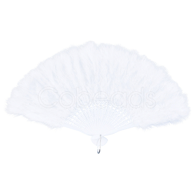 Plastic & Feather Fan Display Decoration AJEW-CY0002-58-1