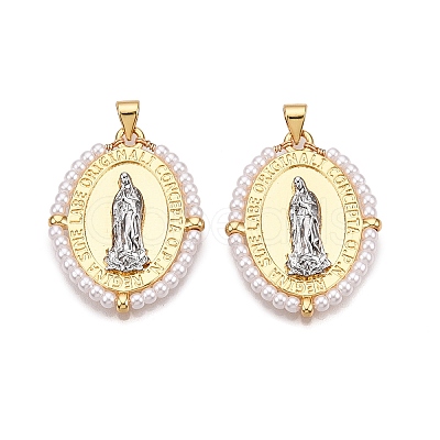 Brass with ABS Imitation Pearl Pendants KK-T070-16G-03-1