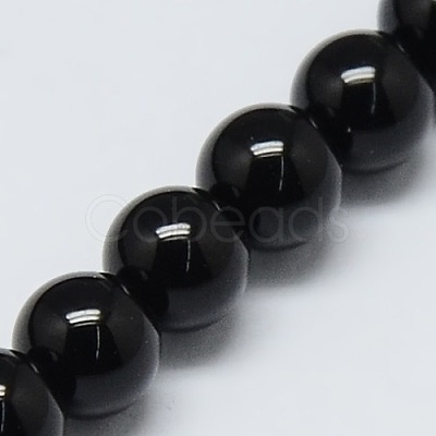 Natural Black Agate Round Beads Strands G-L086-A-01-1