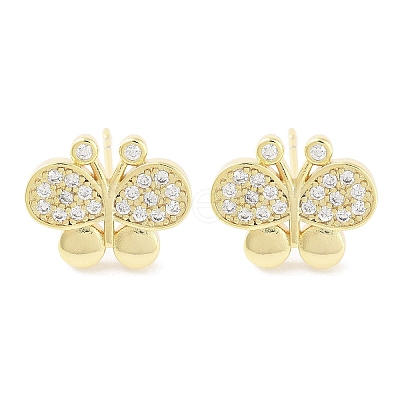 Brass Micro Pave Clear Cubic Zirconia Studs Earring for Women EJEW-S217-C04-1
