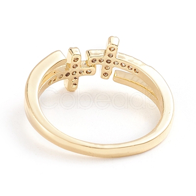 Adjustable Brass Micro Pave Clear Cubic Zirconia Cuff Rings RJEW-F101-18G-1