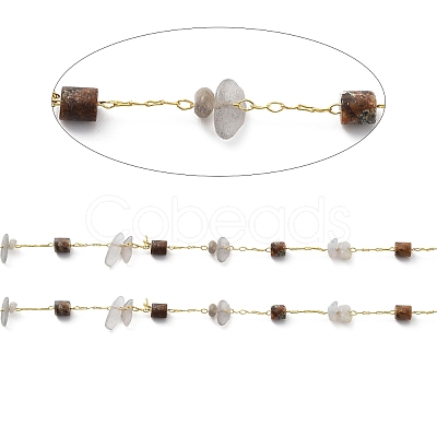 Natural Mixed Gemstone Chips & Column Beaded Chains CHC-C001-04G-1