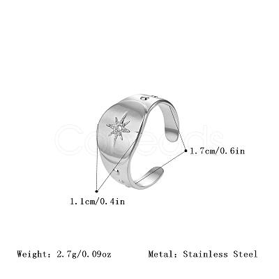 304 Stainless Steel Rhinestone Cuff Open Rings for Women FN8845-2-1