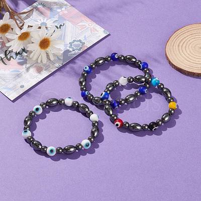 Non-Magnetic Synthetic Hematite Beads Stretch Bracelets BJEW-JB05895-1