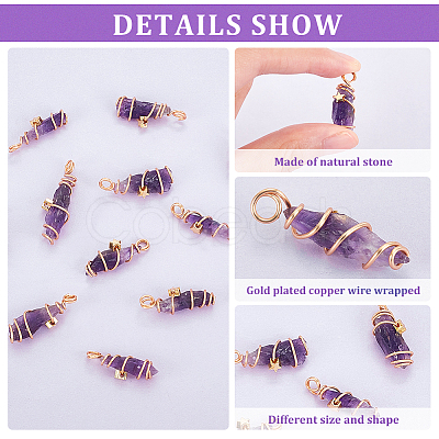12Pcs Natural Gemstone Copper Wire Wrapped Pendants PALLOY-FG0001-02B-1
